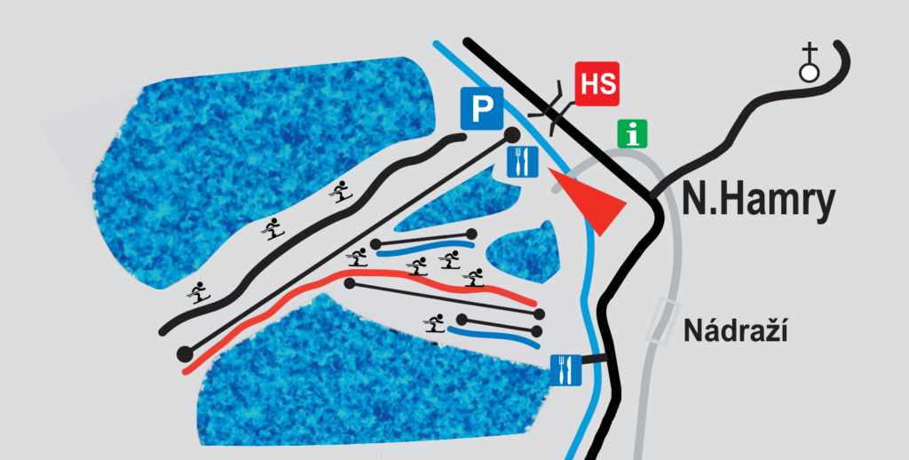 Mapa skiareálu Nové Hamry – U řeky